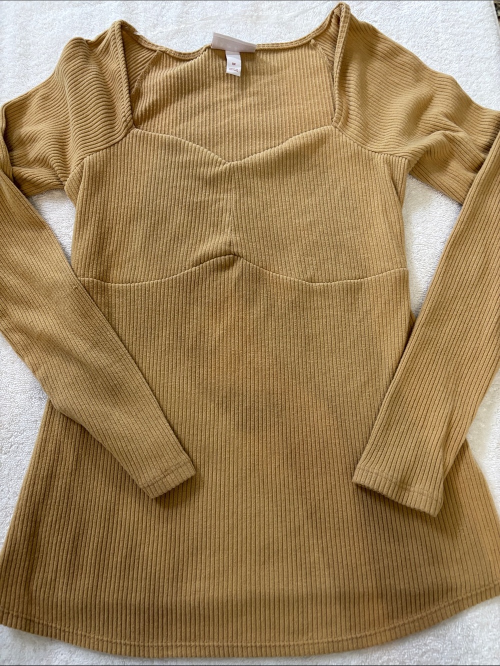 Ribbed Long Sleeve Sweater Dress - Camel